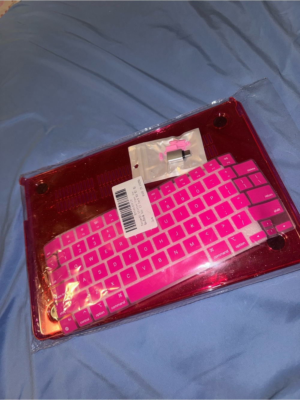 Macbook Air 13 inch Hot Pink Laptop Keyboard Cover and Case Set with type c plug